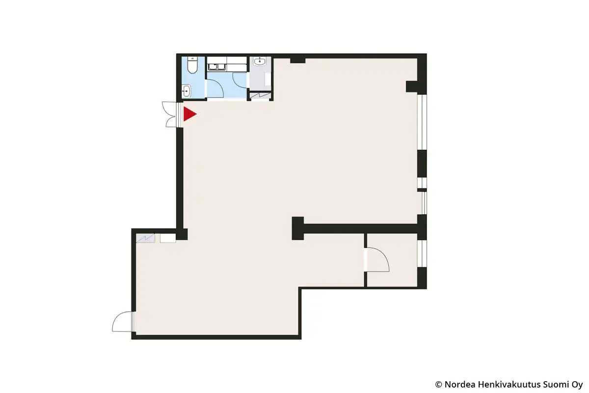 Helsingin Vanhanlinnantie 3. Katutason 117,5 m2 toimitilan pohjakuva.