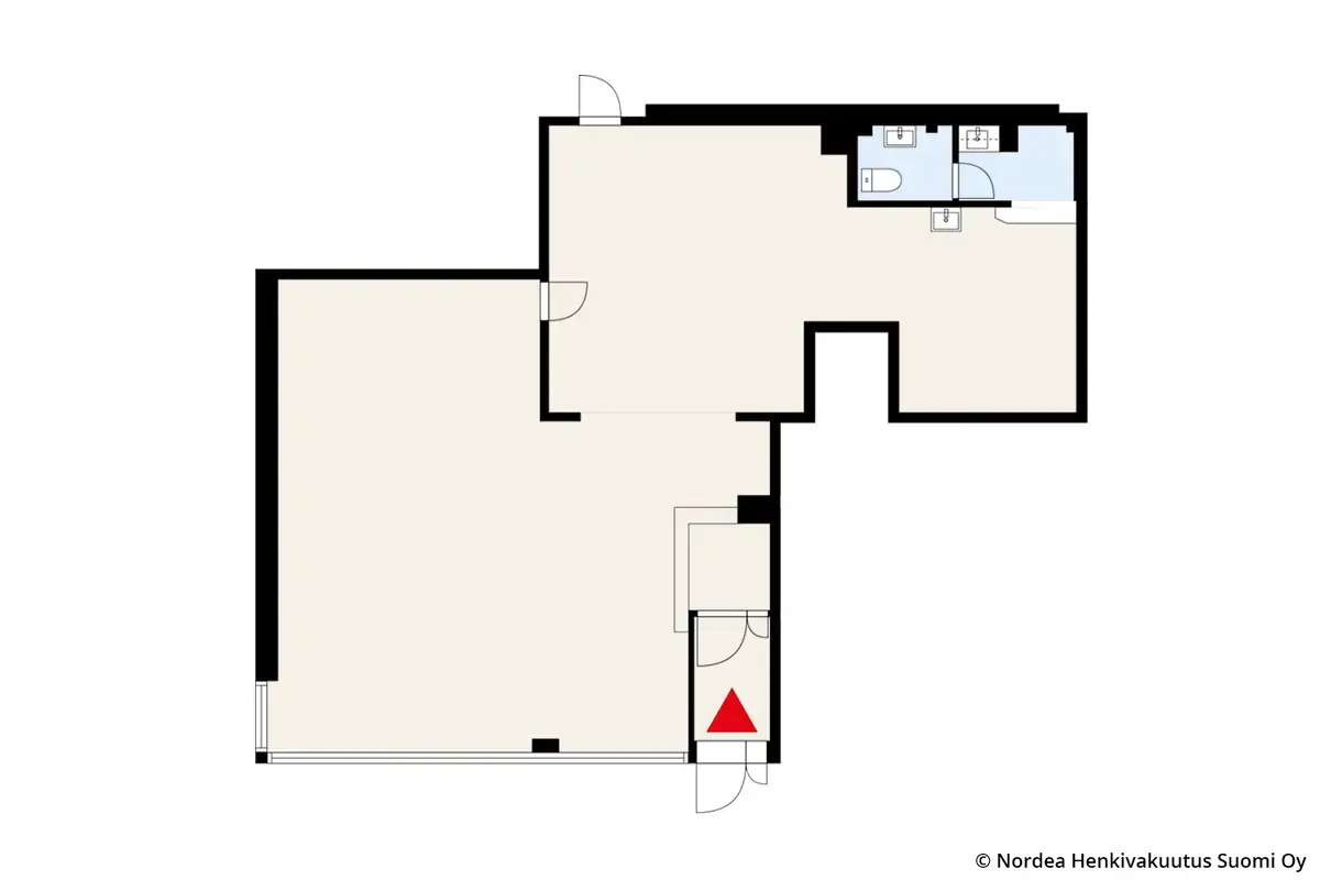 Hämeentie 5b, Helsinki. Katutason 115 m2 toimitilan pohjakuva.