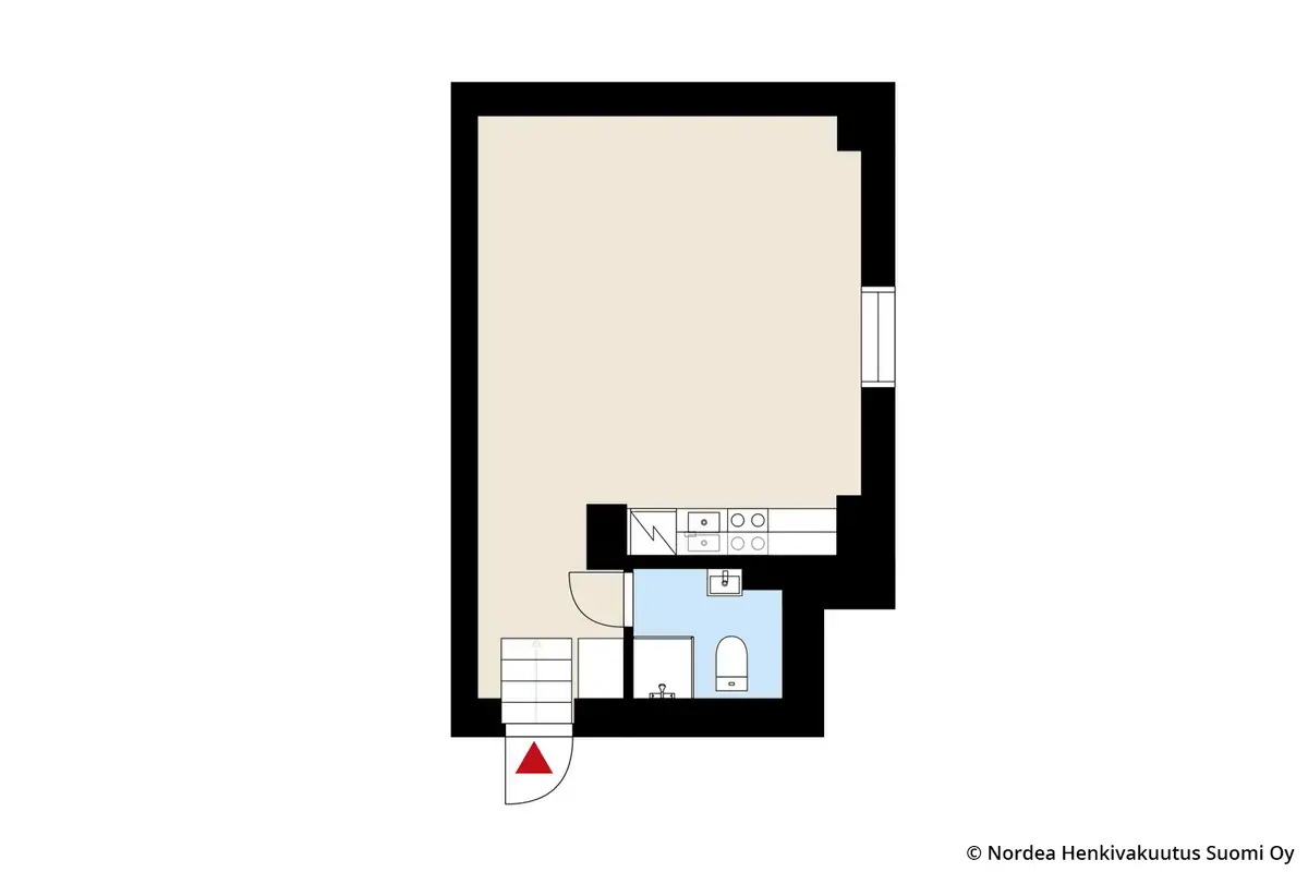 Kasarmikatu 44, Helsinki, 6. kerroksen 34,5m2 toimitilan pohjakuva.