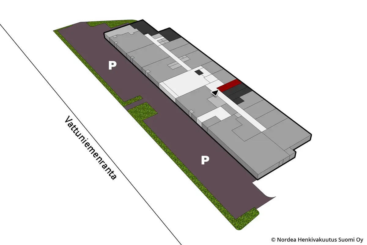 Helsingin Vattuniemenranta 2, kellarikerroksen 18,5m2 toimitilan sijaintikuva.