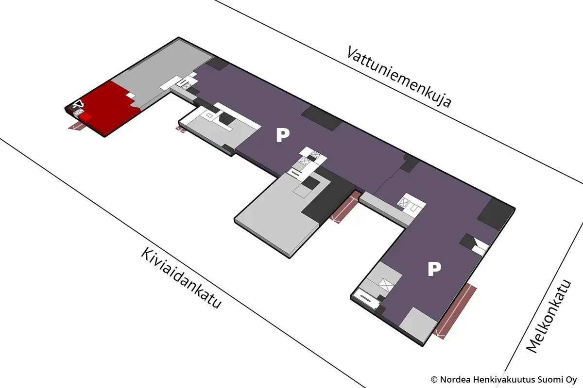 Kiviaidankatu 2, Helsinki. kellarikerroksen 329 m2 toimitilan sijaintikuva
