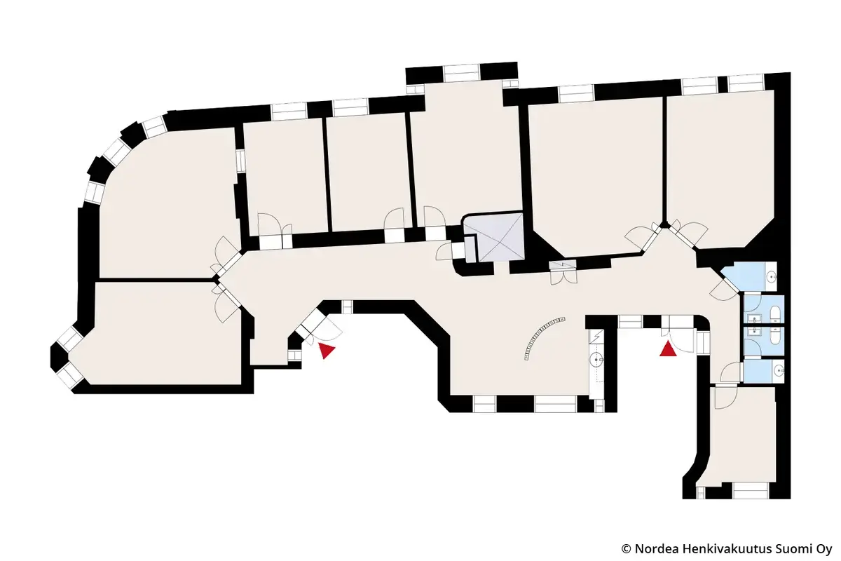Museokatu 8, Helsinki, 3. kerroksen 219,5 m2 toimitilan pohjakuva.