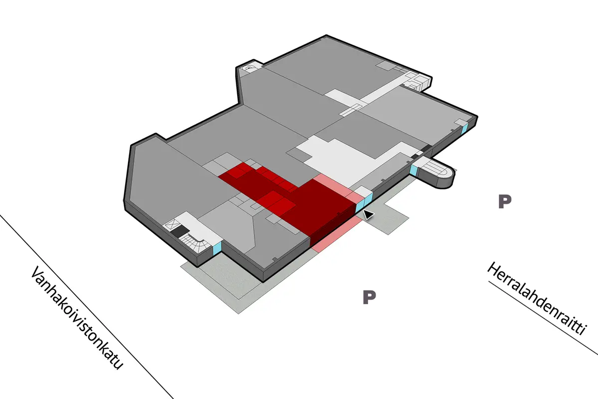 Porin Herralahdenraitti 1 katutason 171 m² liiketilan sijaintikuva.