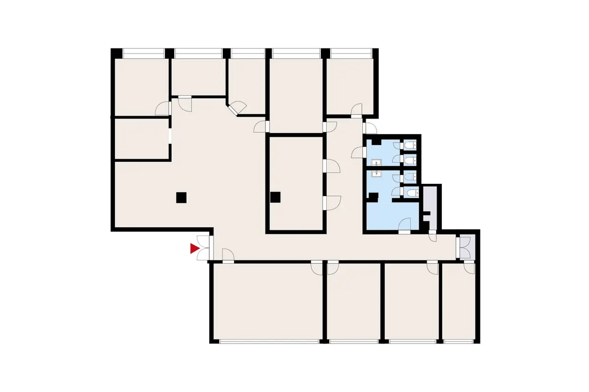 Radiomiehenkatu 3, Turku, 2. kerroksen 306 m2 toimitilan pohjakuva.
