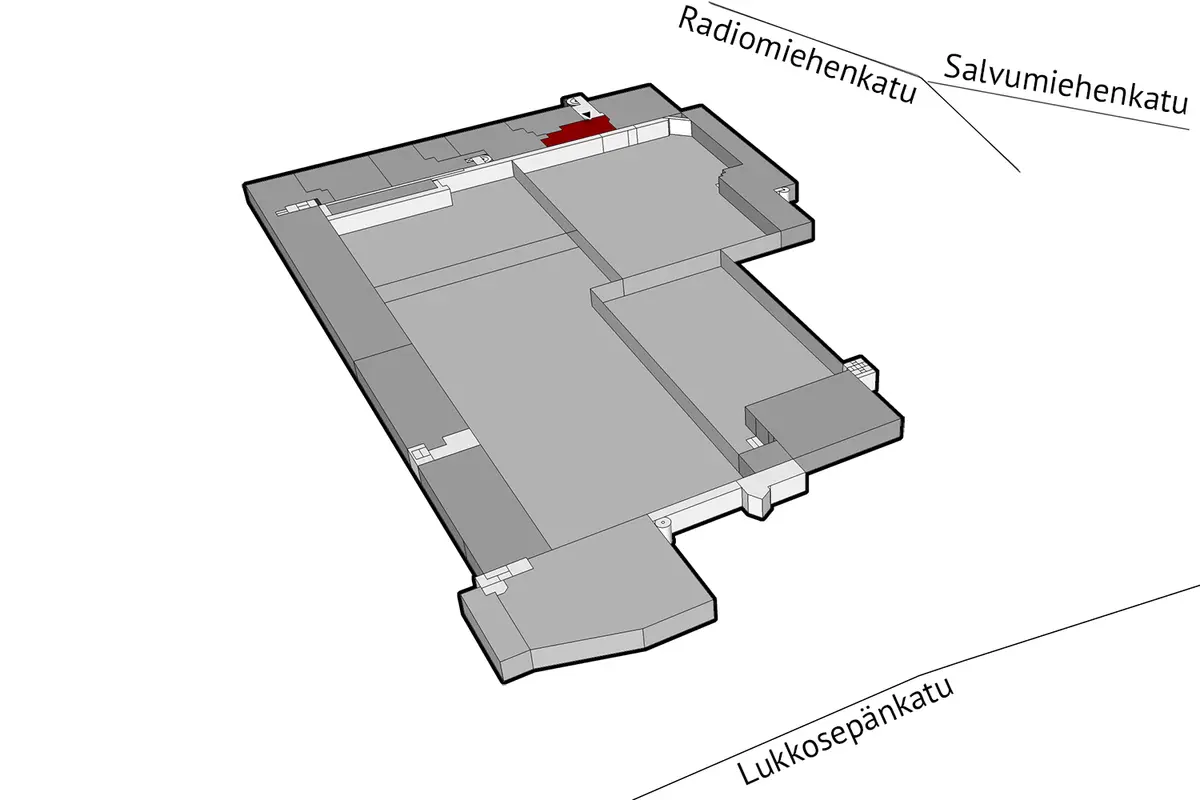 Turun Radiomiehenkatu 3, 2. kerroksen 165 m2 toimitilan sijaintikuva.