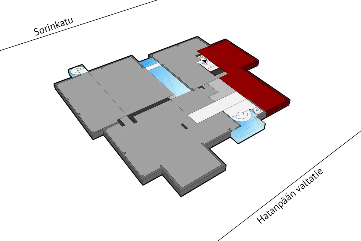 Tampereen Hatanpään valtatie 18, 3. kerroksen 178 m2 toimitilan sijaintikuva.
