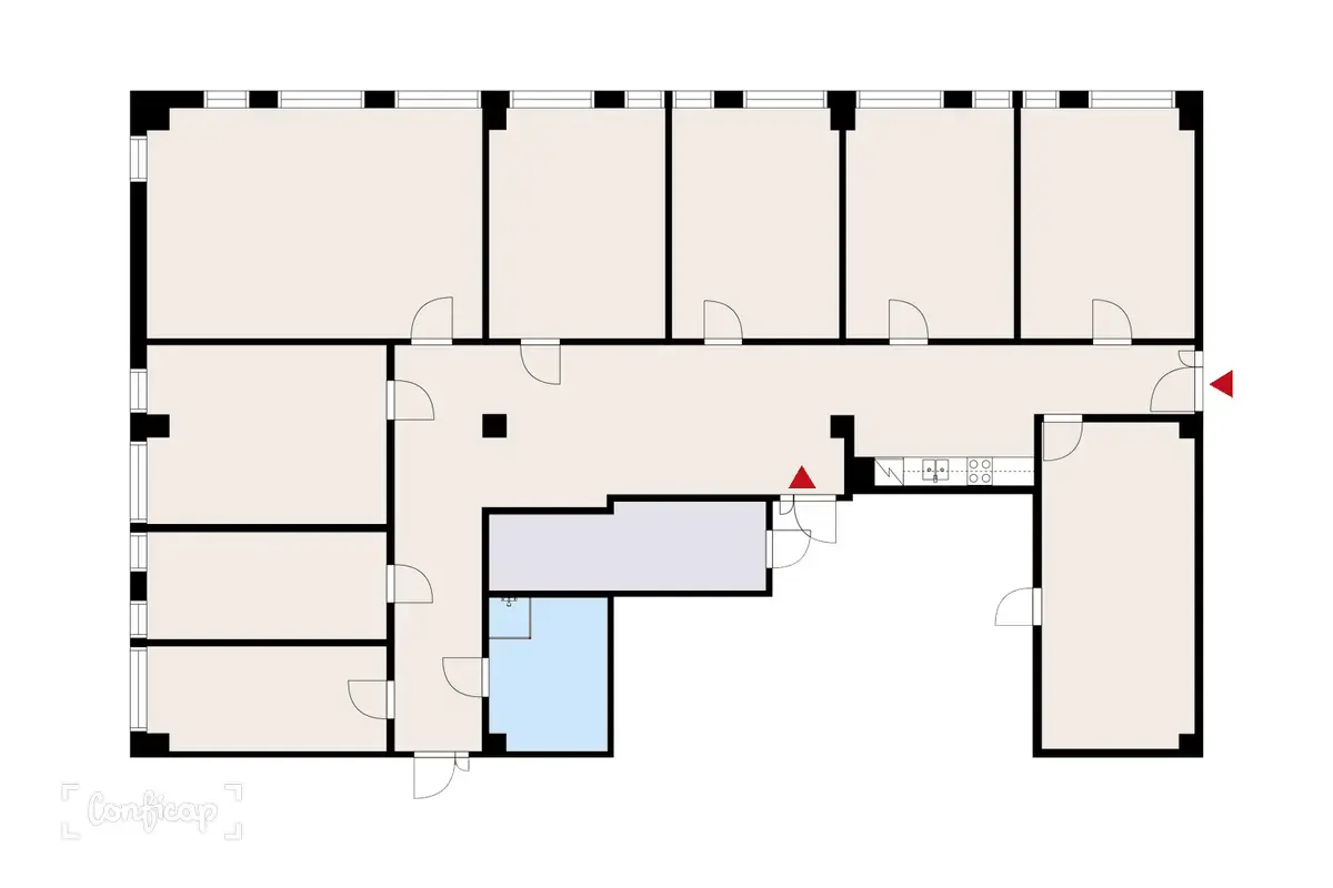 Sorvaajankatu 15, Helsinki. 4. kerroksen 270,5 m2 toimiston pohjakuva. 