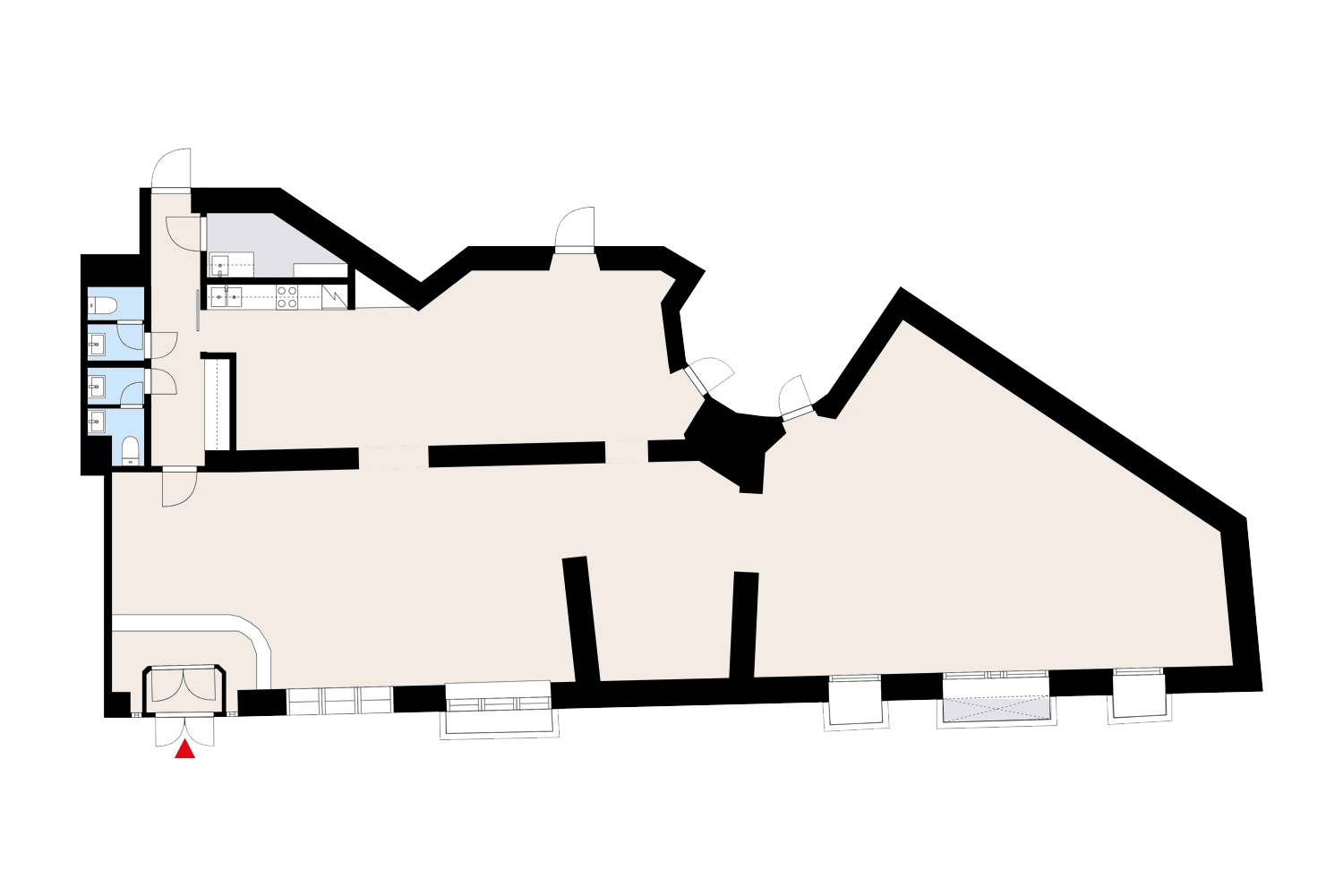 Helsingin Laivasillankatu 14, katutason 189 m2 toimitilan pohjakuva.