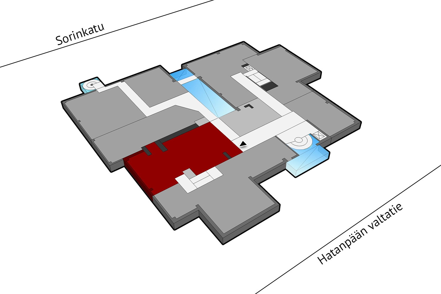 Tampereen Hatanpu00e4u00e4n valtatie 18, 2. kerroksen 120 m2 toimitilan sijaintikuva.