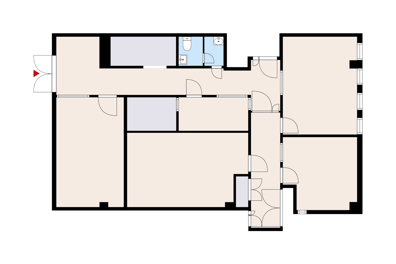 Hatanpu00e4u00e4n valtatie 18, Tampere, 2. kerroksen 120 m2 toimitilan pohjakuva.