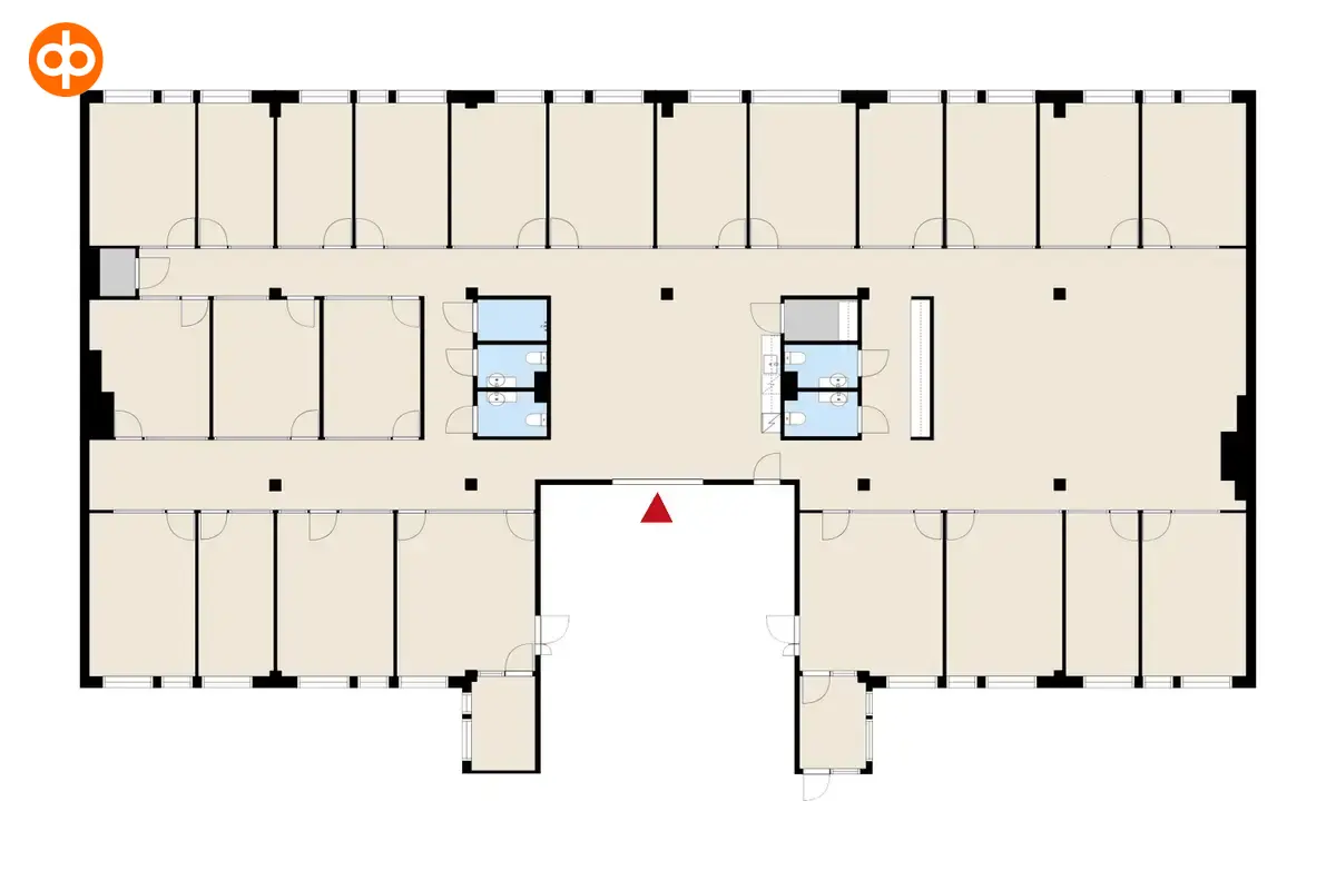 Helsingin Lönnrotinkatu 11, 5. kerroksen 587m2 toimitilan pohjakuva.