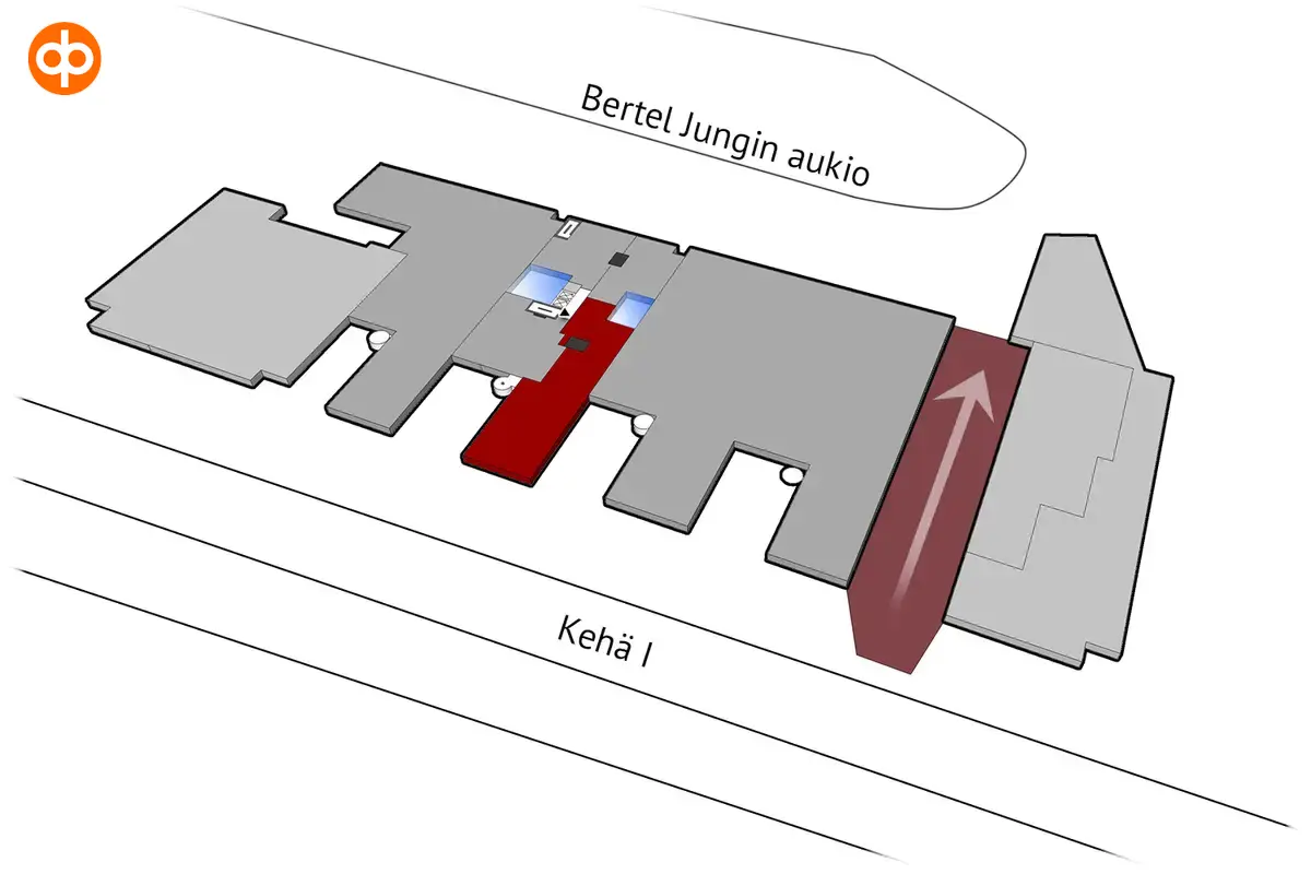 Location picture of the 372 m2 office space on the third floor of Alberga Business Park – D-building.