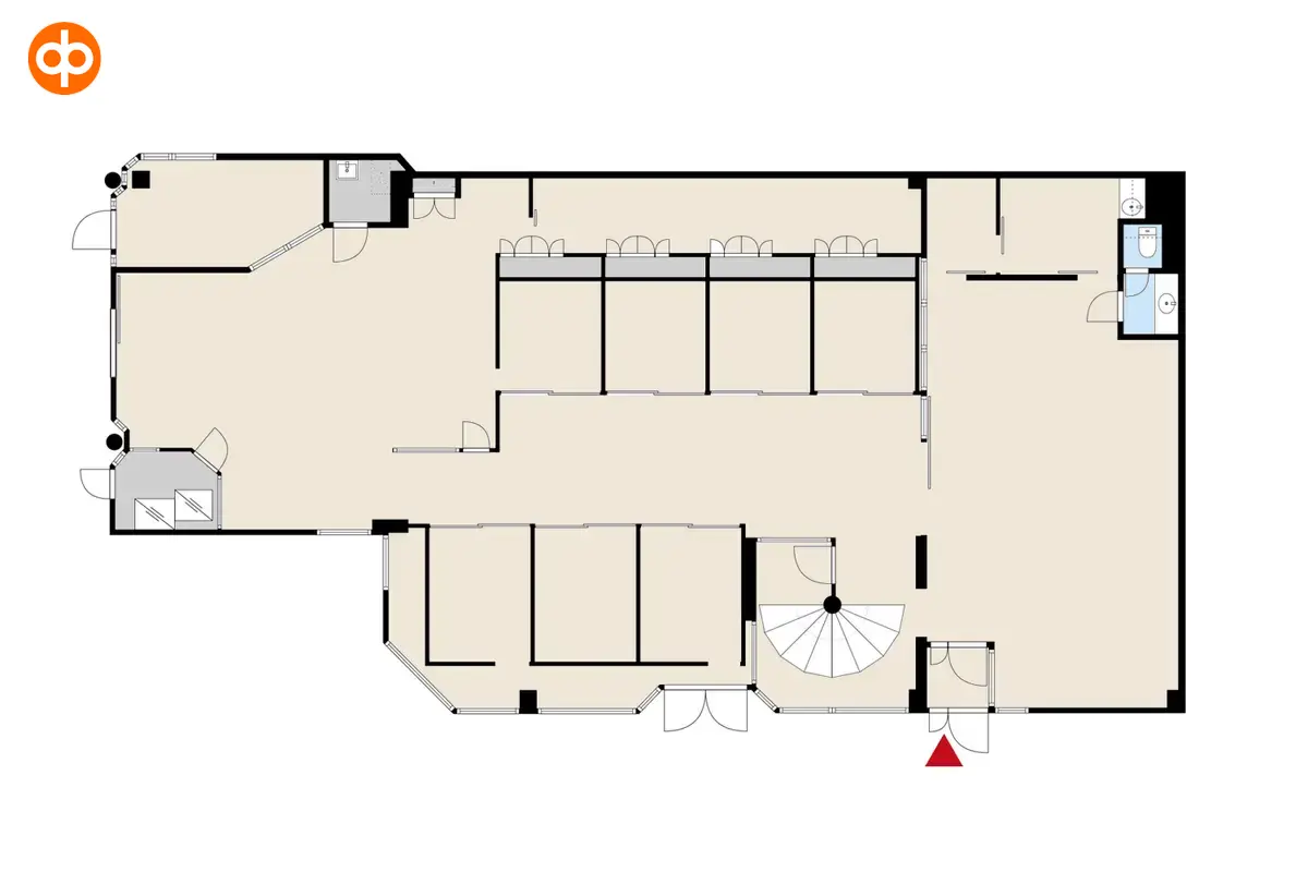 Floor plan of the 654 m2 premises on the 1st floor of Malmin Kauppatie 18, Helsinki. 