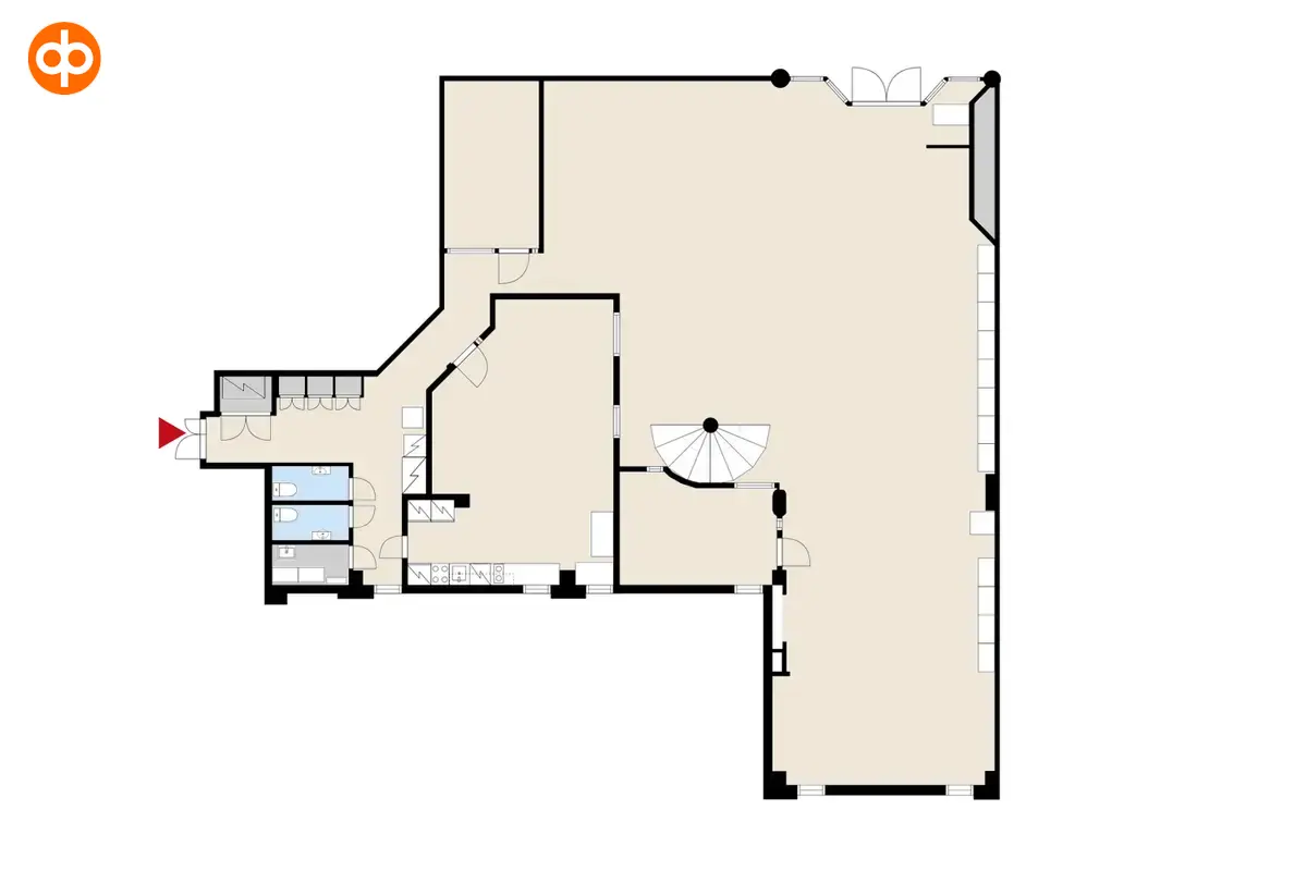Malmin Kauppatie 18, Helsinki. Floor plan of 654 m2 commercial space on the 2nd floor.