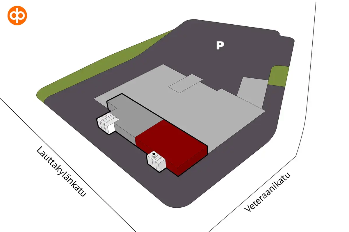 Floor plan of 322,5 m² office premises on the 2nd floor of Lauttakylänkatu 4, Huittinen.