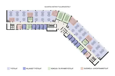 Silmukkatie 2, Vaasa. 4. kerroksen 1210 m2 toimitilan kalustettu pohjakuva. 